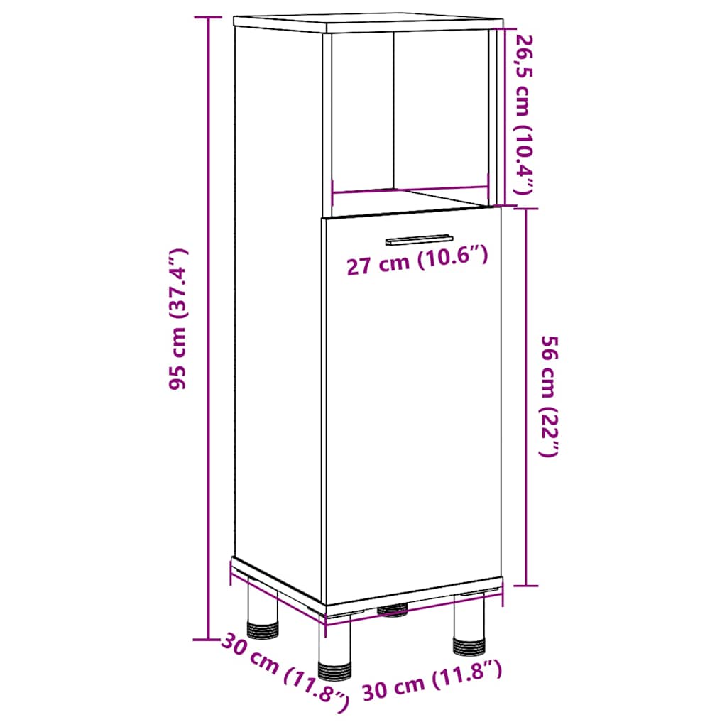 vidaXL Badezimmerschrank Betongrau 30x30x95 cm Holzwerkstoff