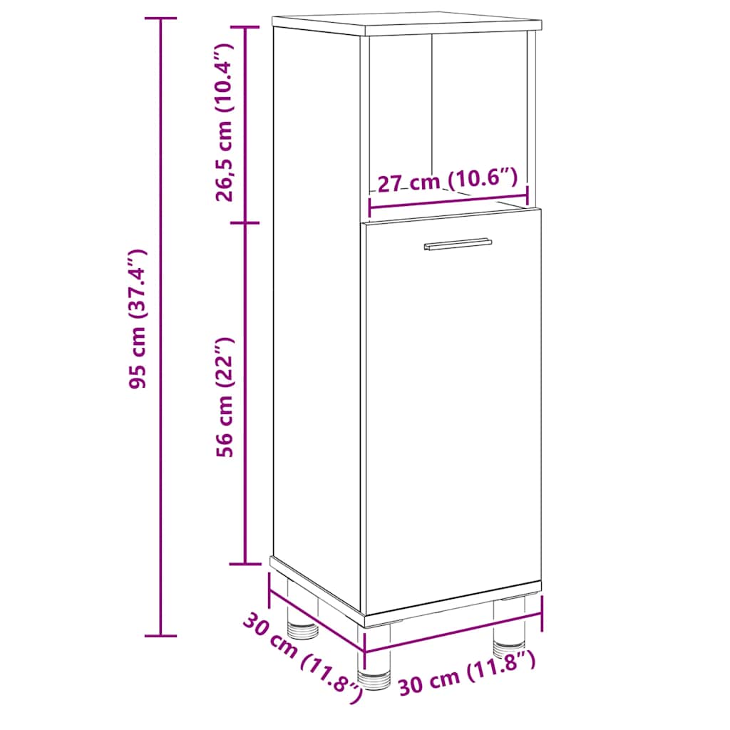 vidaXL Meuble de salle de bain chêne artisan 30x30x95 cm bois d'ingénierie