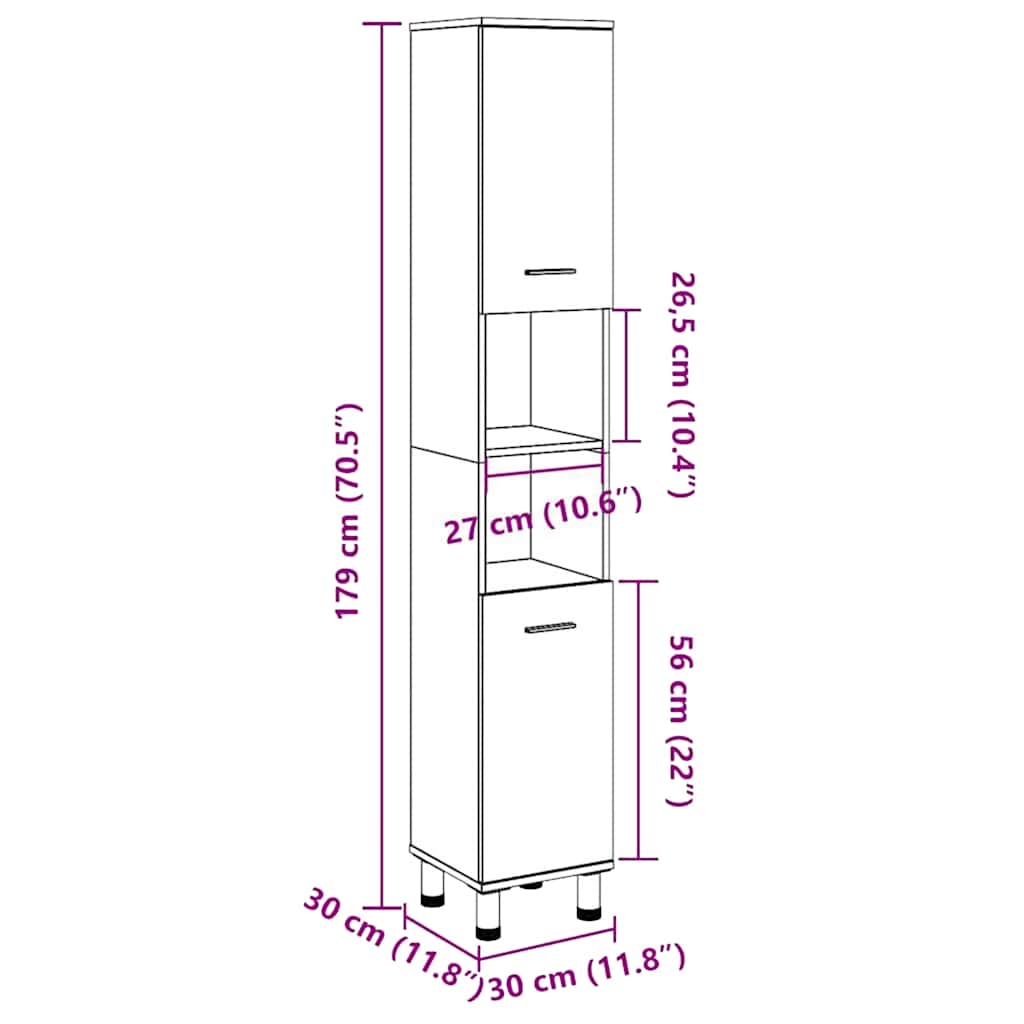 vidaXL Armoire de salle de bain gris béton 30x30x179 cm en bois d'ingénierie