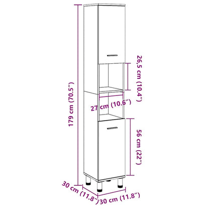 vidaXL Armoire de salle de bain gris béton 30x30x179 cm en bois d'ingénierie