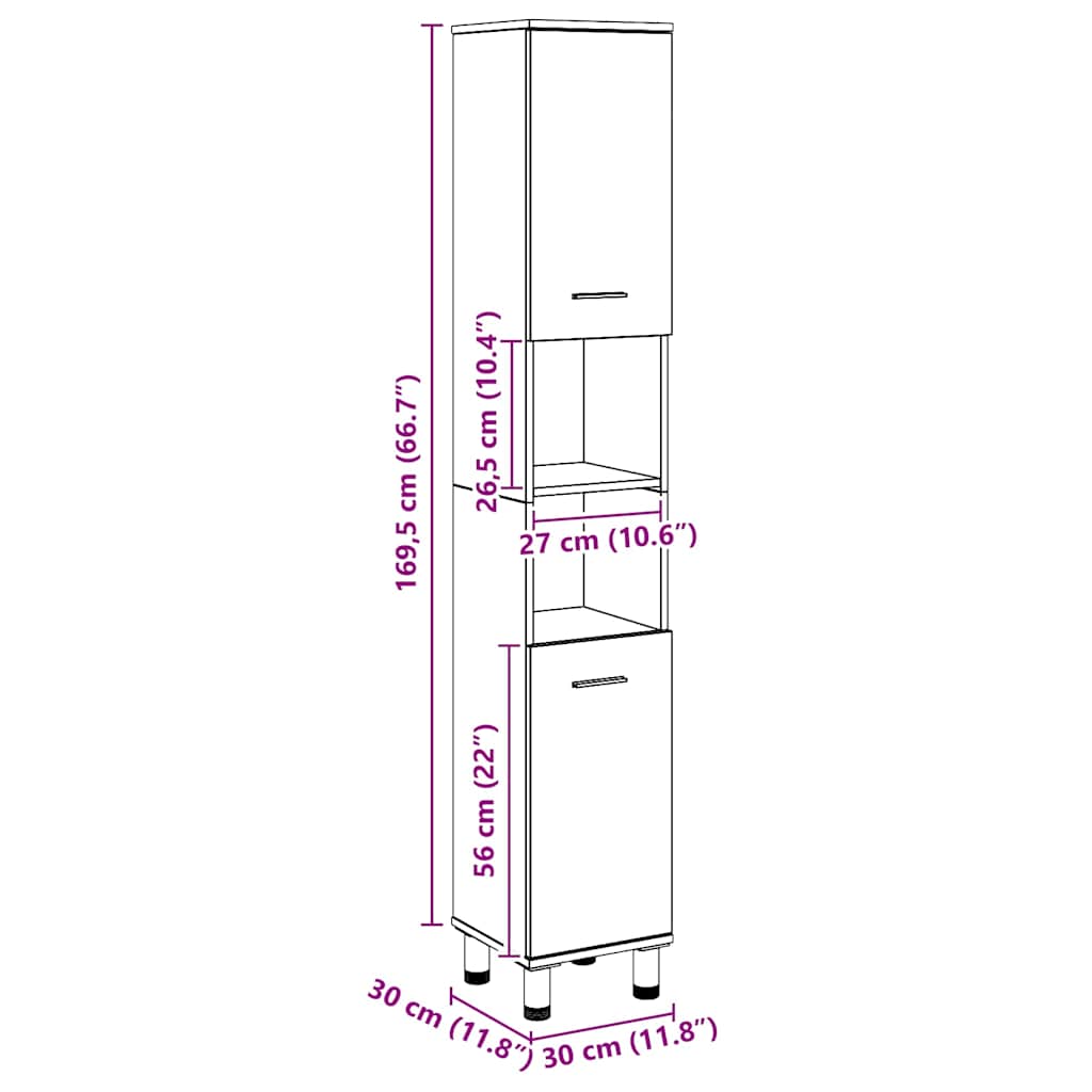 Badschrank Artisan-Eiche 30x30x179 cm Holzwerkstoff