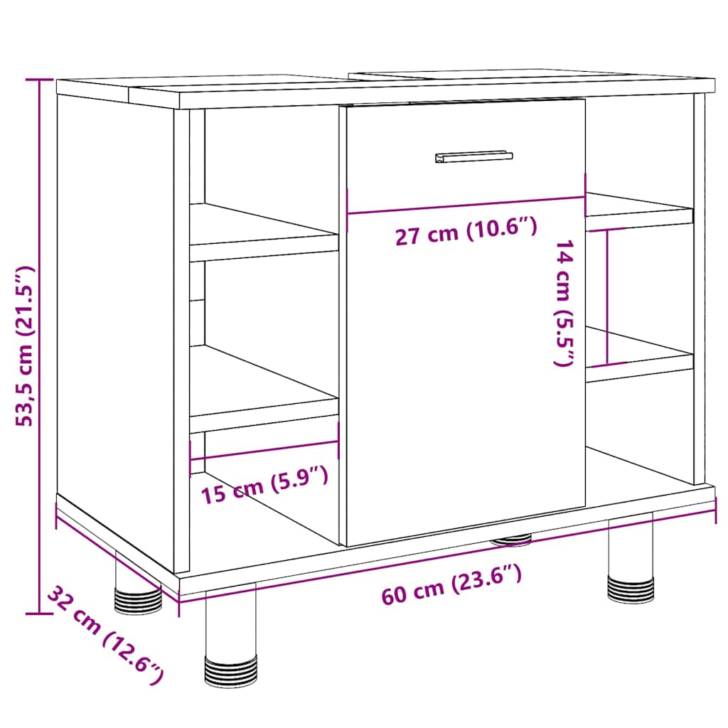 vidaXL Badschrank Artisan-Eiche 60x32x53,5 cm Holzwerkstoff