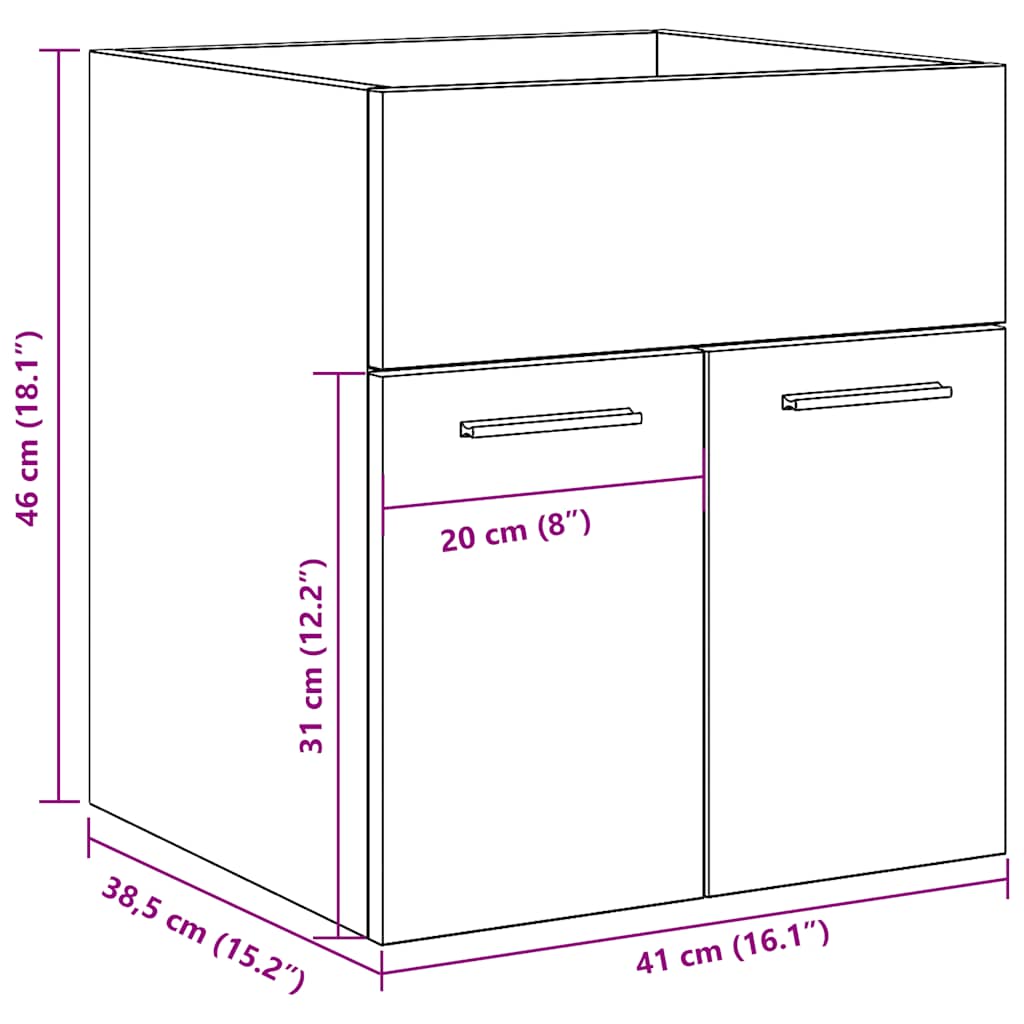 vidaXL Waschbeckenschrank Altholz-Optik 41x38,5x46 Holzwerkstoff