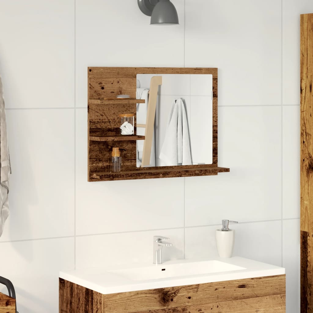 vidaXL Miroir de salle de bain avec étagères style bois de récupération 60x10,5x45 cm
