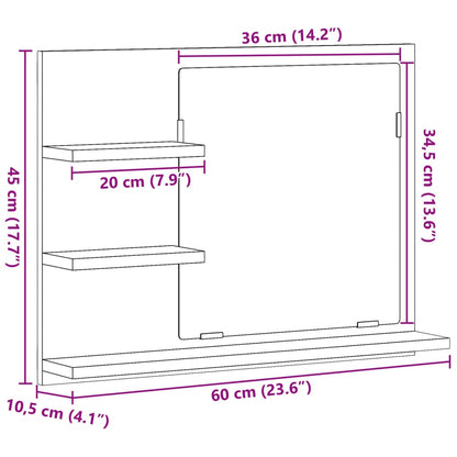 vidaXL Miroir de salle de bain avec étagères style bois de récupération 60x10,5x45 cm