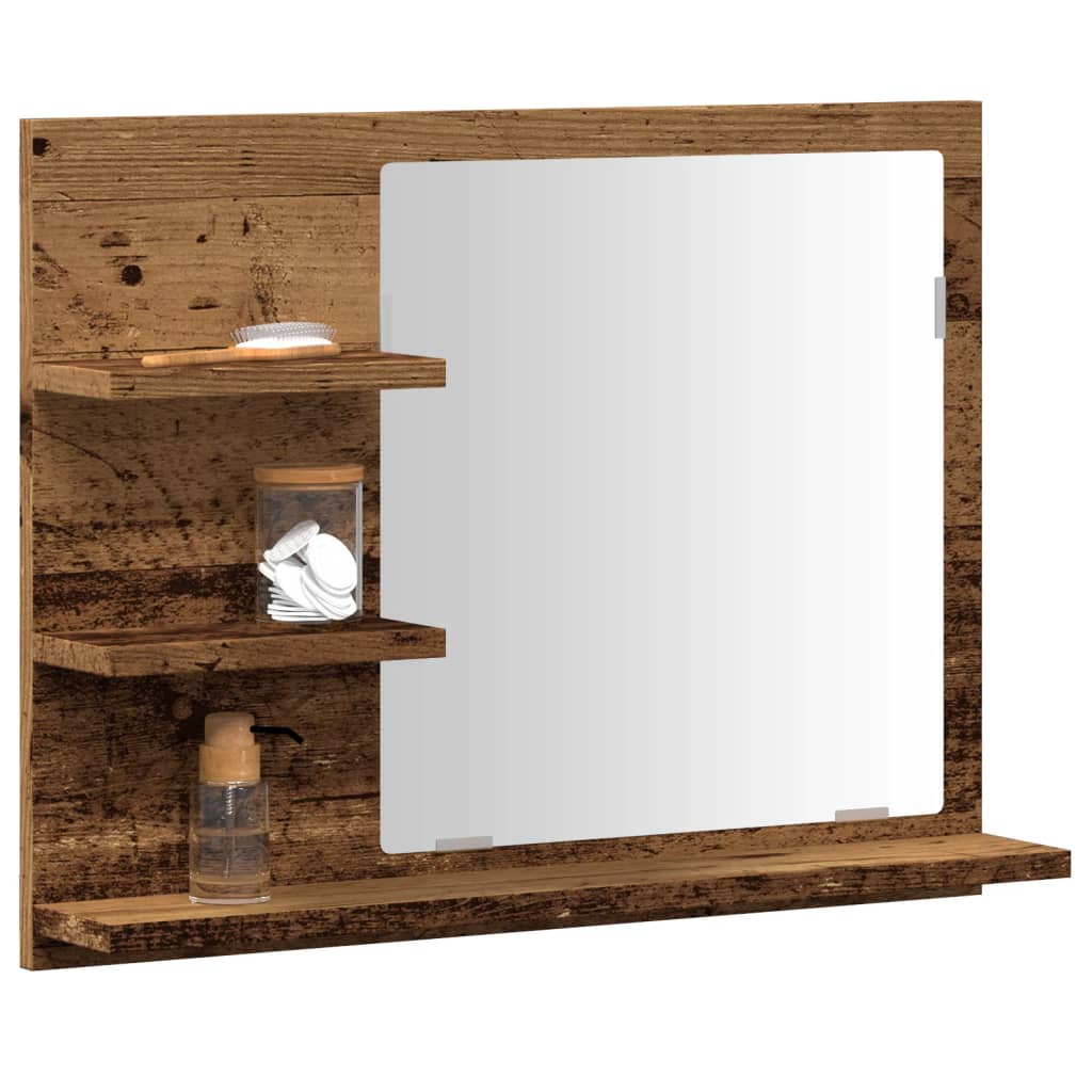 vidaXL Miroir de salle de bain avec étagères style bois de récupération 60x10,5x45 cm