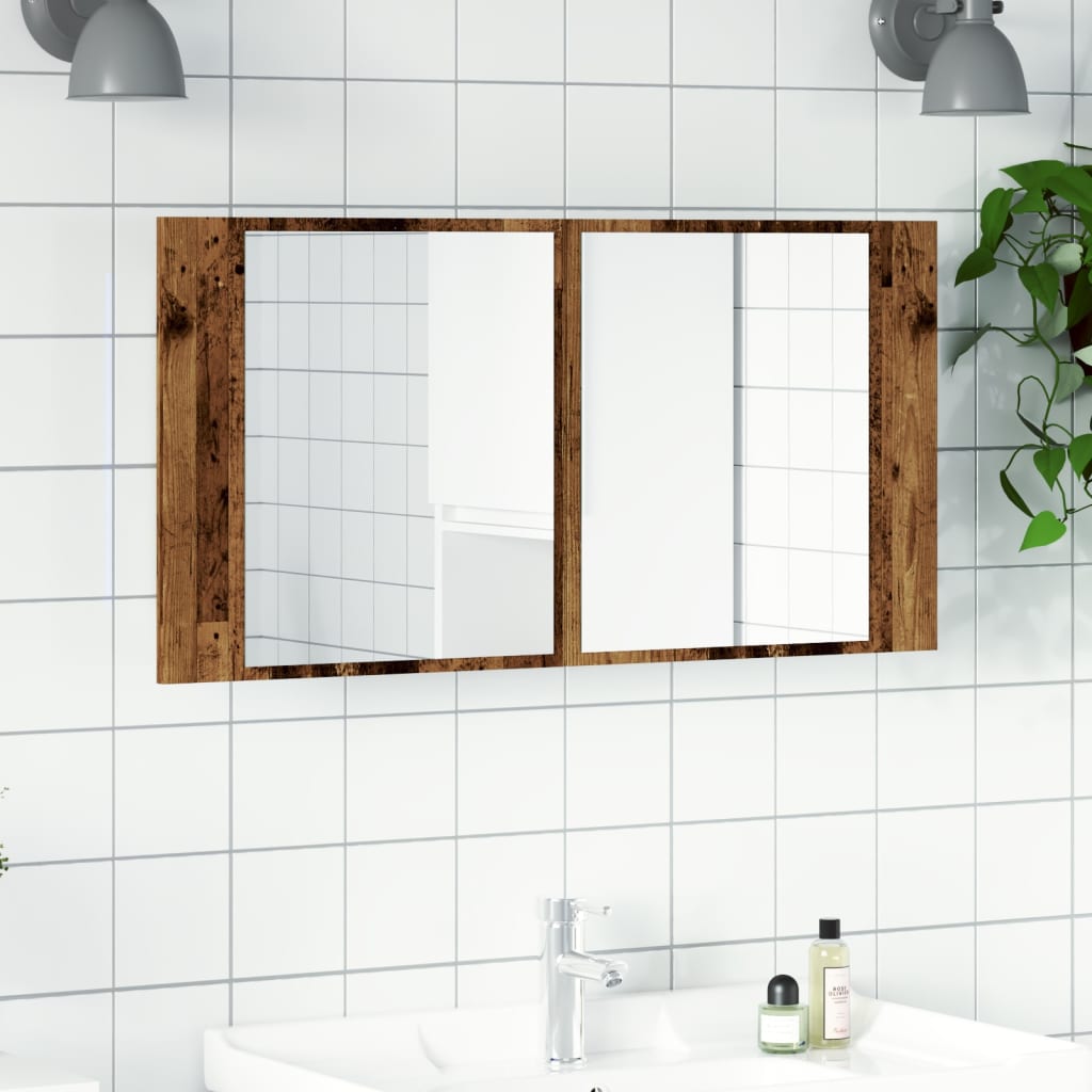 vidaXL Armoire de toilette à LED aspect bois recyclé 90x12x45 cm Bois d'ingénierie