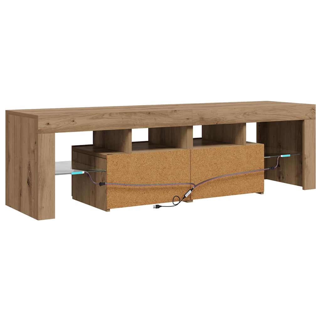 vidaXL Meuble TV avec LED chêne artisan 140x36,5x40 cm aggloméré