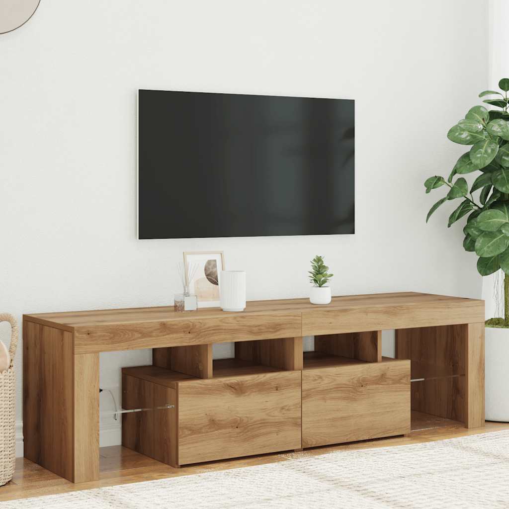 vidaXL Meuble TV avec LED chêne artisan 140x36,5x40 cm aggloméré