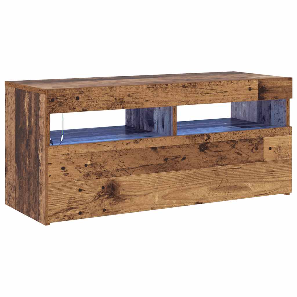 vidaXL Meuble TV avec lumières LED effet bois de récupération 90x35x40 cm