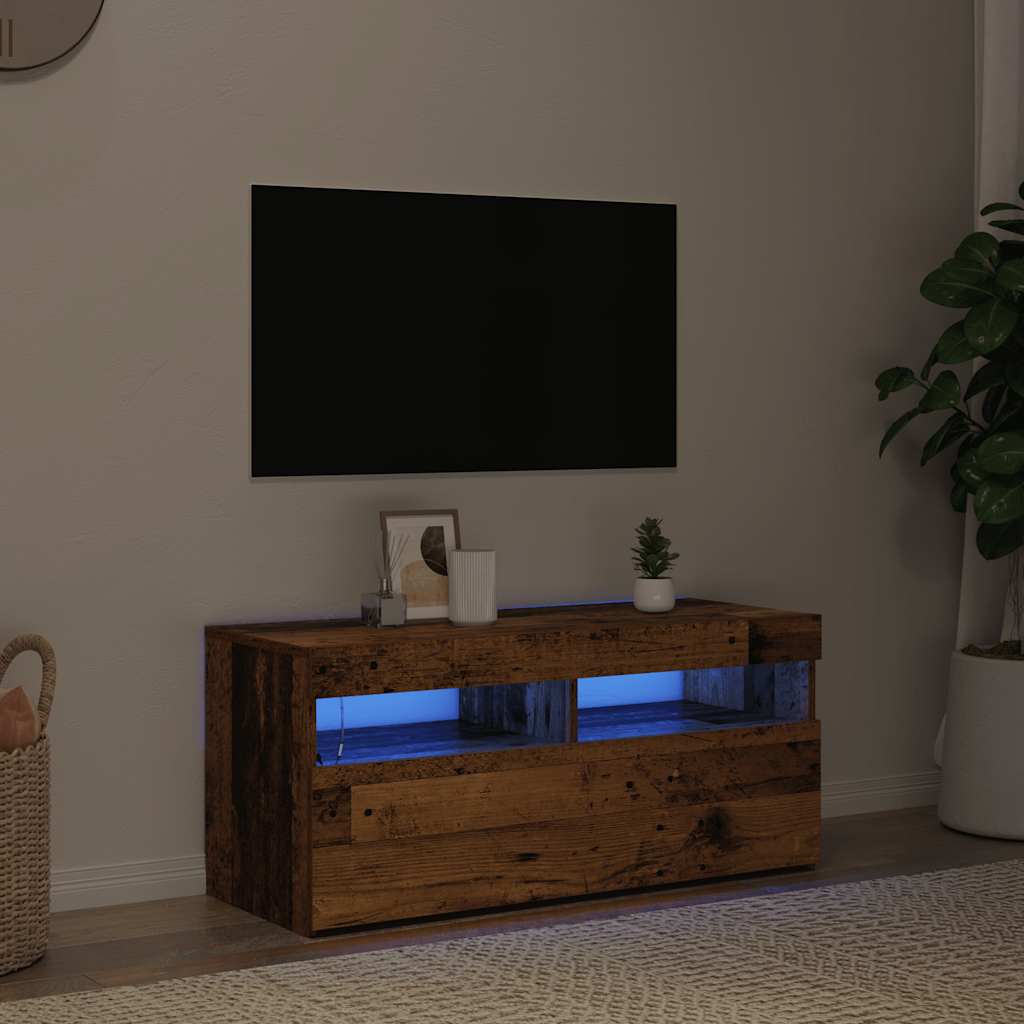 vidaXL Meuble TV avec lumières LED effet bois de récupération 90x35x40 cm