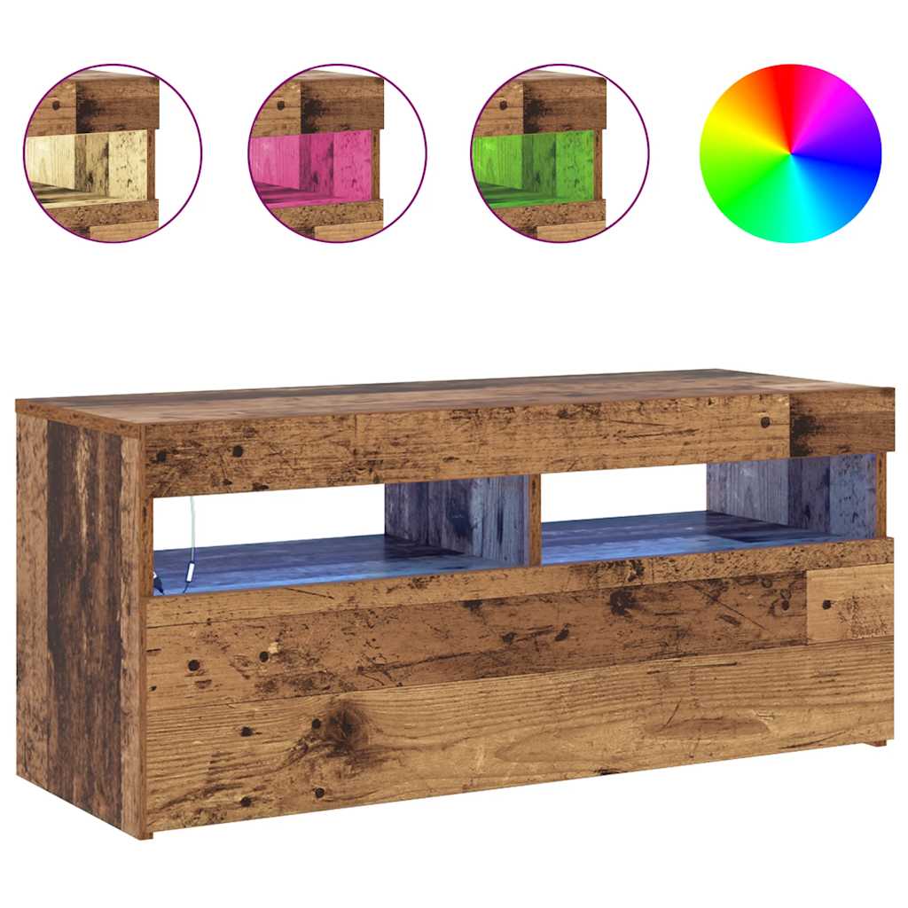 vidaXL Meuble TV avec lumières LED effet bois de récupération 90x35x40 cm