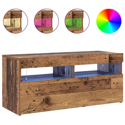 vidaXL Meuble TV avec lumières LED effet bois de récupération 90x35x40 cm