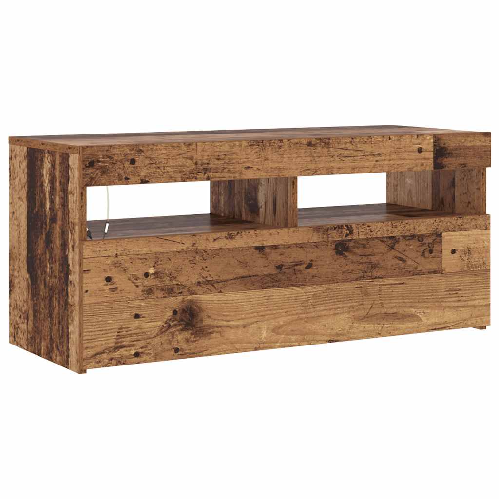 vidaXL Meuble TV avec lumières LED effet bois de récupération 90x35x40 cm
