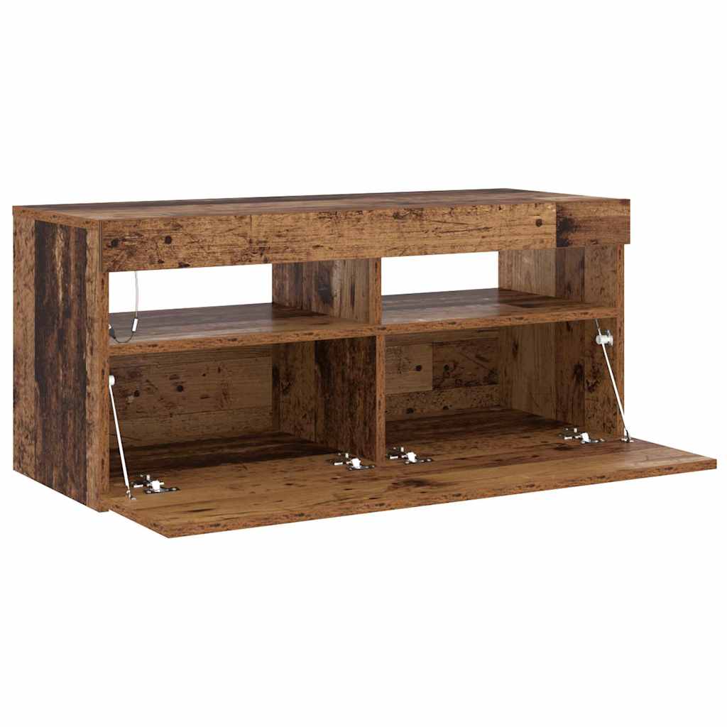 vidaXL Meuble TV avec lumières LED effet bois de récupération 90x35x40 cm