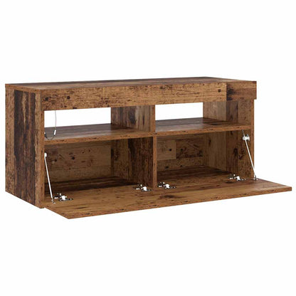 vidaXL Meuble TV avec lumières LED effet bois de récupération 90x35x40 cm