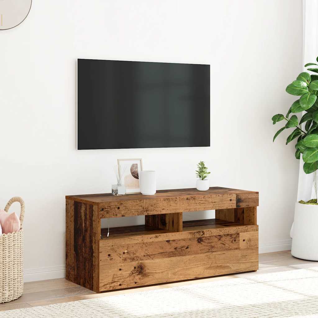 vidaXL Meuble TV avec lumières LED effet bois de récupération 90x35x40 cm