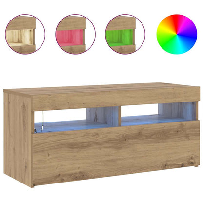 Meuble TV vidaXL avec lumières LED chêne artisan 90x35x40 cm