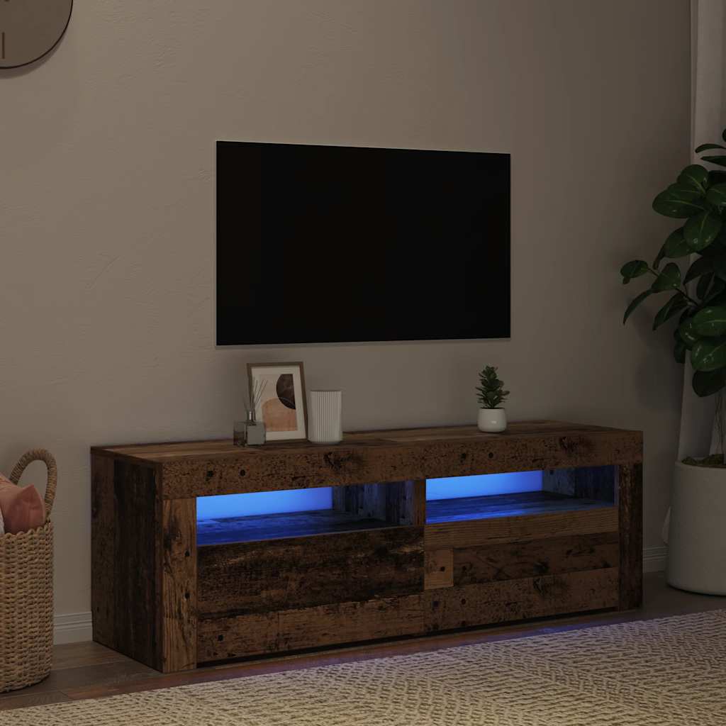 Meuble TV vidaXL avec LED aspect bois de récupération 120x35x40 cm bois d'ingénierie