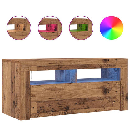 vidaXL Meuble TV avec lumières LED effet bois de récupération 90x35x40 cm