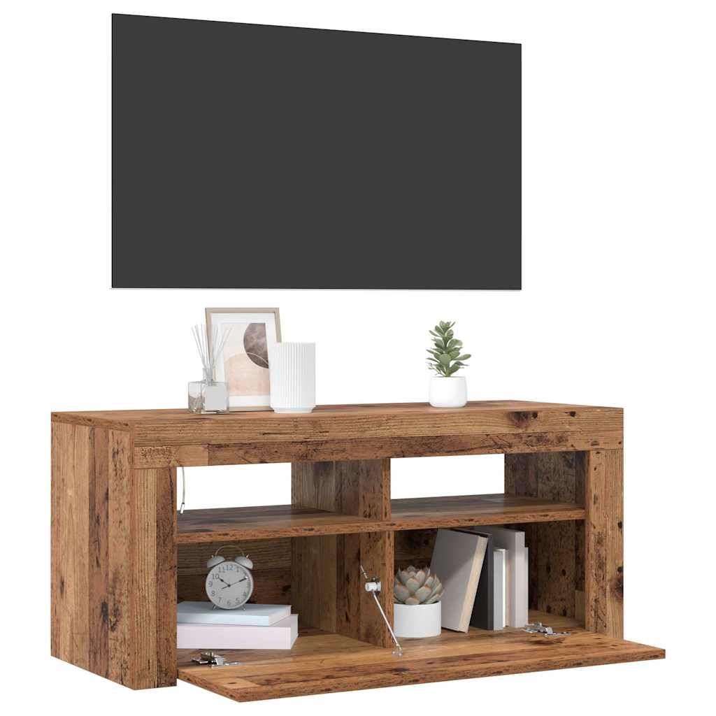 TV-Schrank mit LED-Leuchten Altholz-Optik 90x35x40 cm