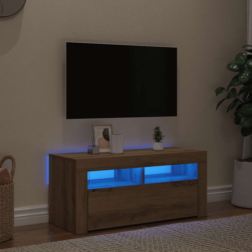 TV-Schrank mit LED-Leuchten Artisan-Eiche 90x35x40 cm