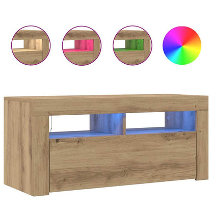 vidaXL Meuble TV avec lumières LED Chêne Artisan 90x35x40 cm