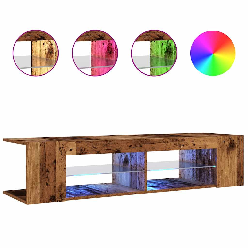 vidaXL Meuble TV avec lumières LED effet bois de récupération 135x39x30 cm