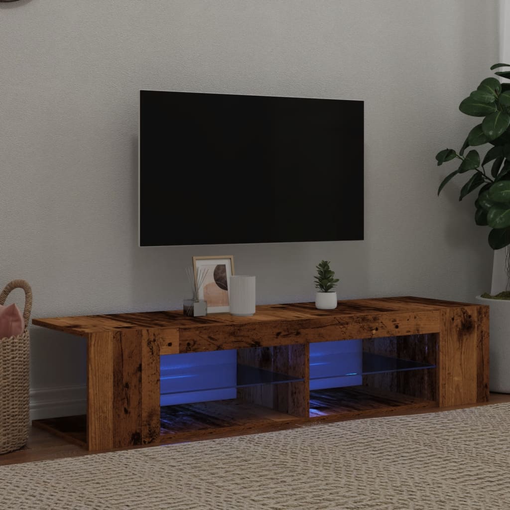 vidaXL Meuble TV avec lumières LED effet bois de récupération 135x39x30 cm
