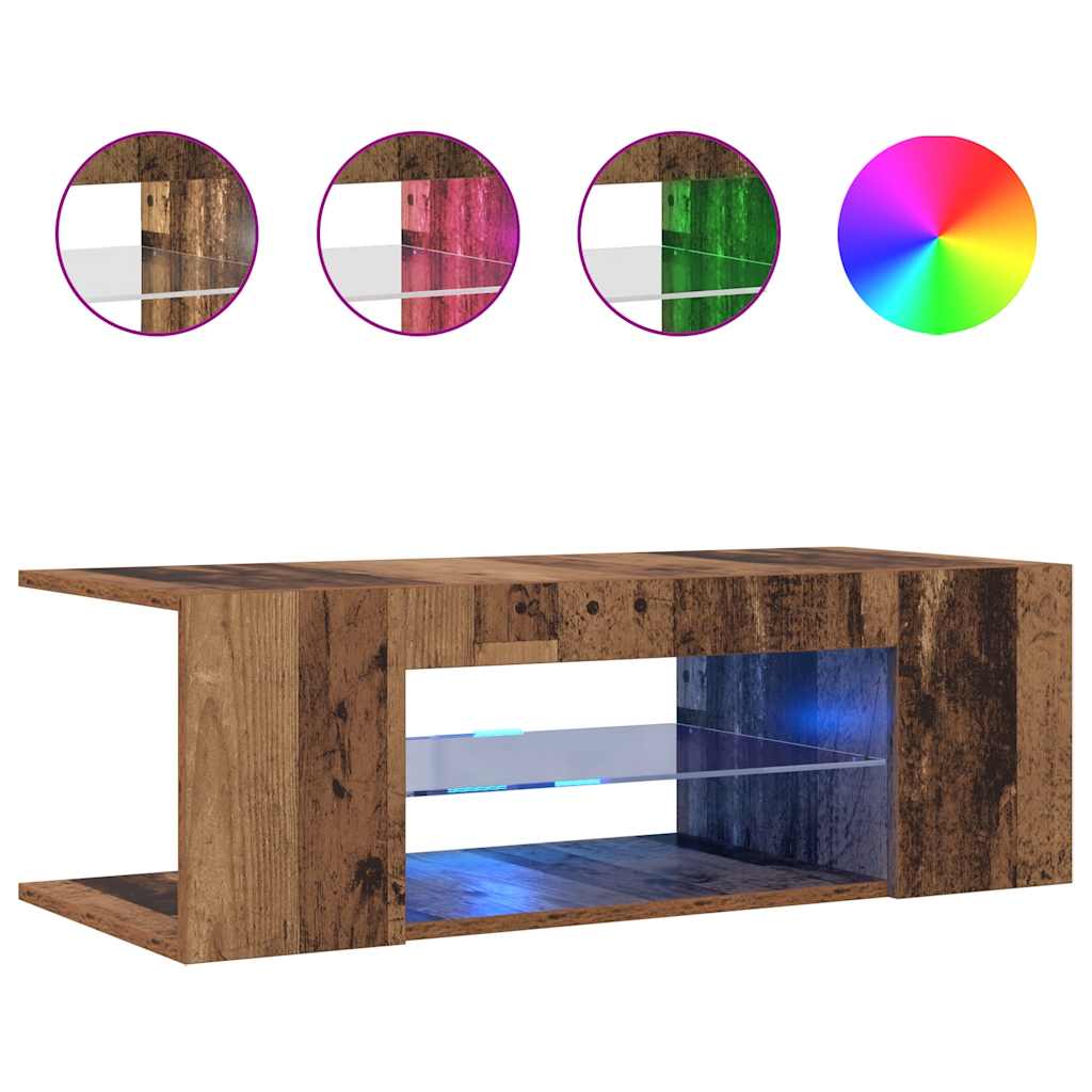 vidaXL TV-Schrank mit LED-Leuchten Altholz-Optik 90x39x30 cm