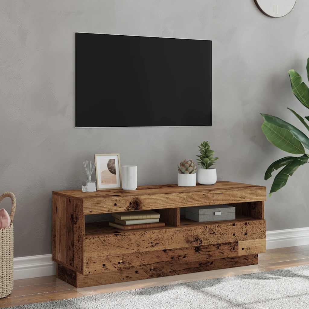vidaXL TV-Schrank mit LED-Leuchten Altholz-Optik 100x35x40 cm