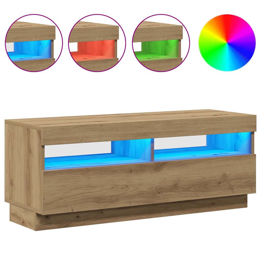 vidaXL Meuble TV avec lumières LED Chêne artisan 100x35x40 cm