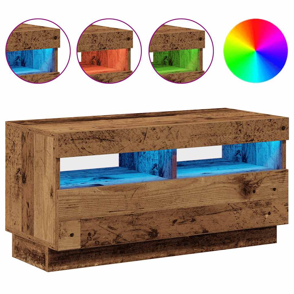 vidaXL TV-Schrank mit LED-Leuchten Altholz-Optik 80x35x40 cm