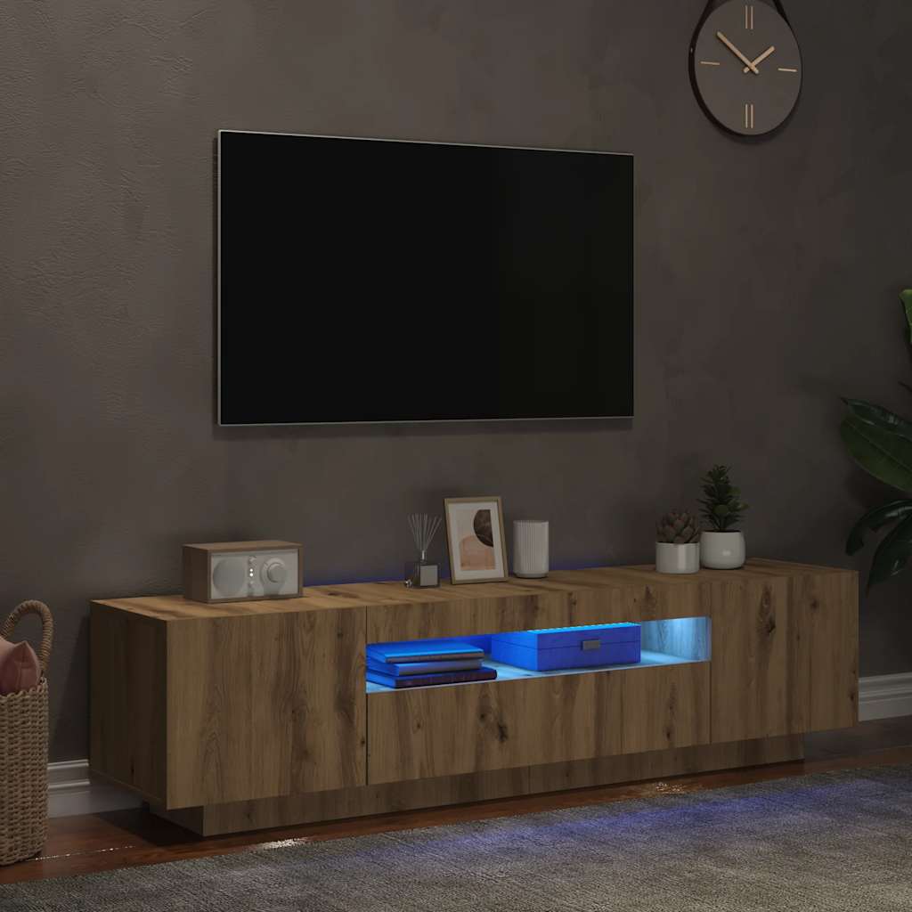 Meuble TV vidaXL avec lumières LED chêne artisan 160x35x40 cm