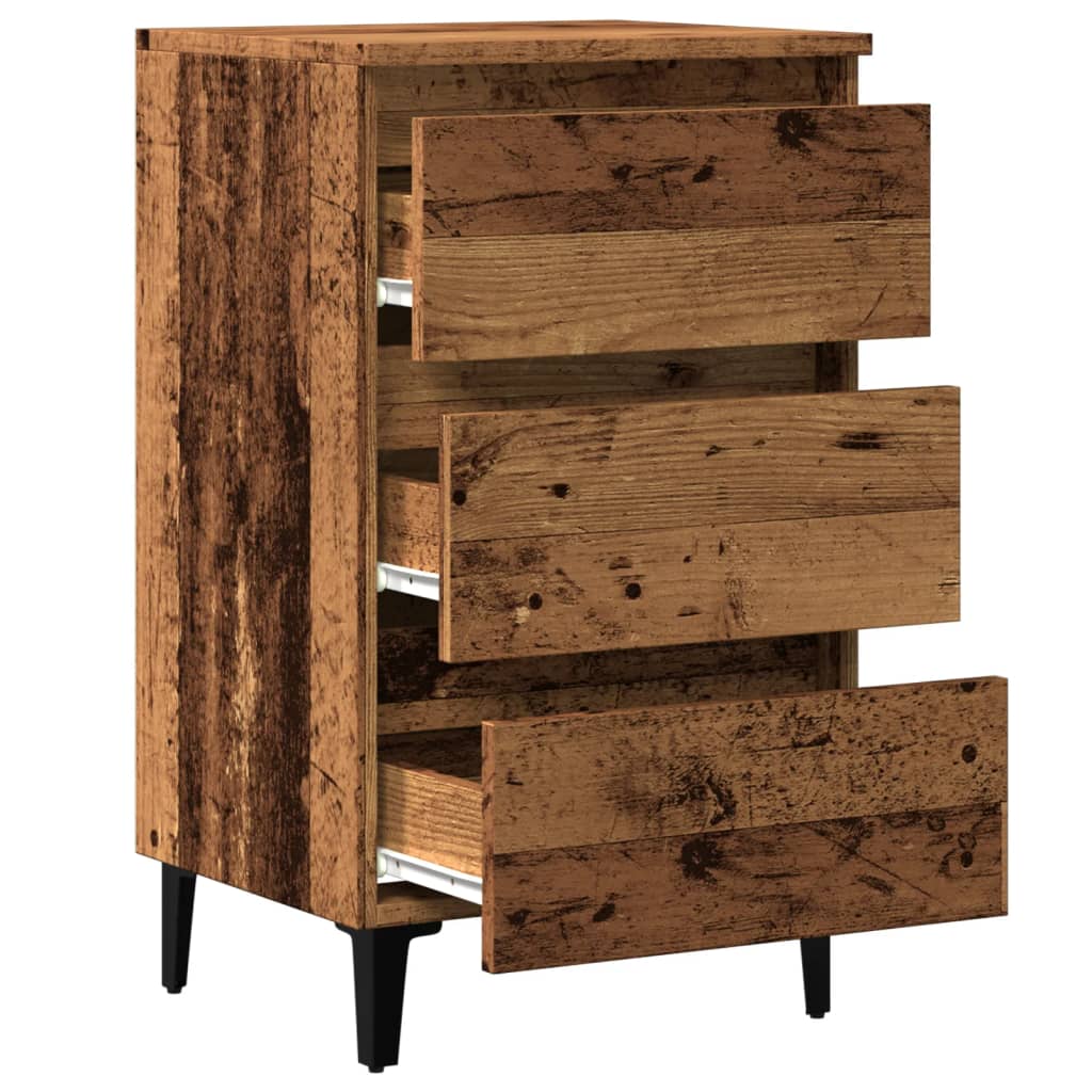 vidaXL Table de chevet avec pieds en métal aspect bois de récupération 40x35x69 cm