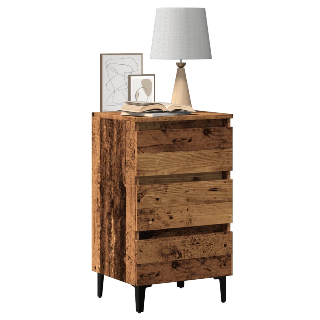 vidaXL Table de chevet avec pieds en métal aspect bois de récupération 40x35x69 cm