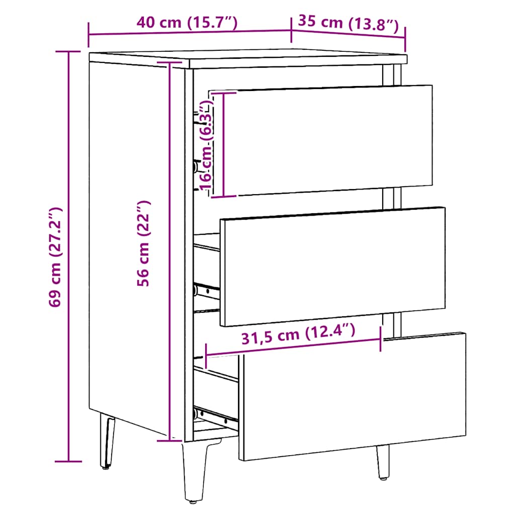 vidaXL Table de chevet avec pieds en métal Chêne artisan 40x35x69 cm