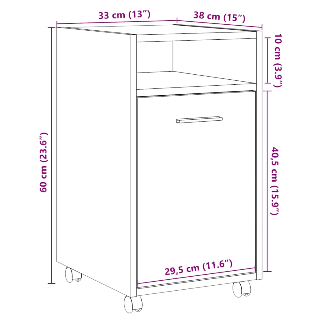 vidaXL Armoire à roulettes aspect bois de récupération 33x38x60 cm bois d'ingénierie