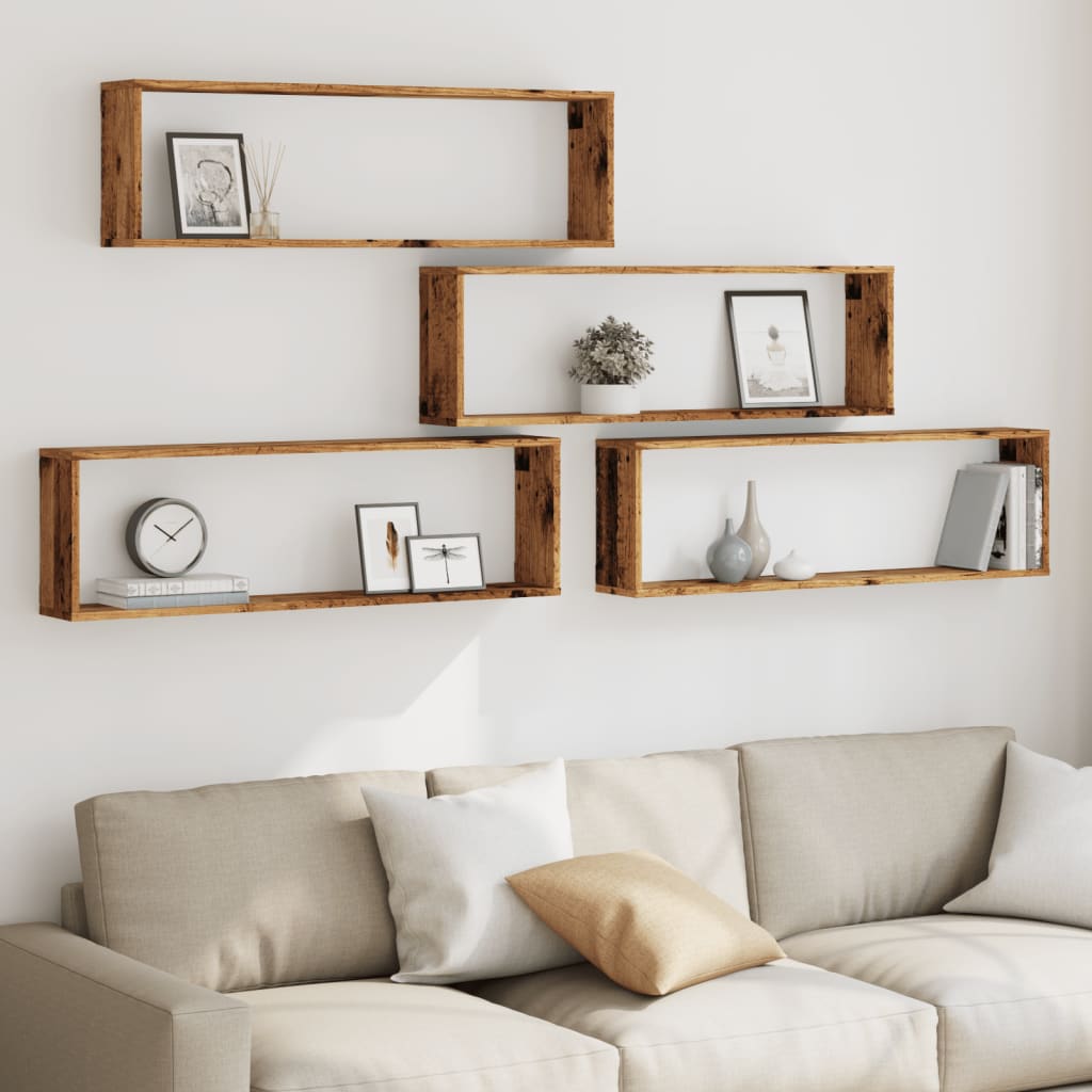 vidaXL Würfel-Wandregale 4 Stk. Altholz-Optik 100x15x30 Holzwerkstoff