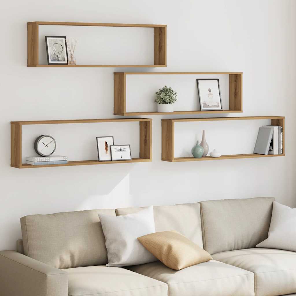 vidaXL Würfel-Wandregale 4 Stk. Artisan-Eiche 100x15x30 Holzwerkstoff