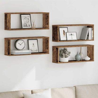 vidaXL Würfel-Wandregale 4 Stk. Altholz-Optik 60x15x23 Holzwerkstoff