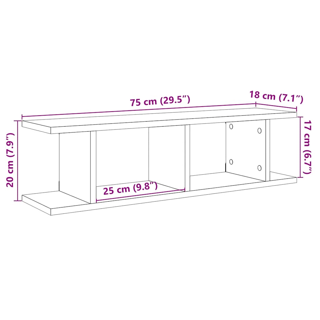 vidaXL Étagères murales 2 pcs Chêne artisan 75x18x20 cm Bois d'ingénierie