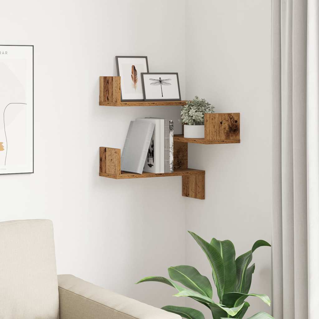 vidaXL Étagère d'angle murale aspect bois de récupération 40x40x49,5 cm en bois d'ingénierie