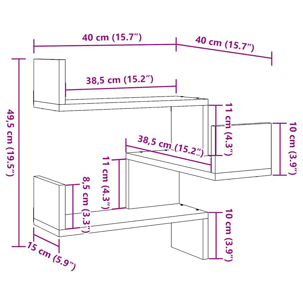 vidaXL Étagère d'angle murale chêne Artisan 40x40x49,5 cm, bois d'ingénierie