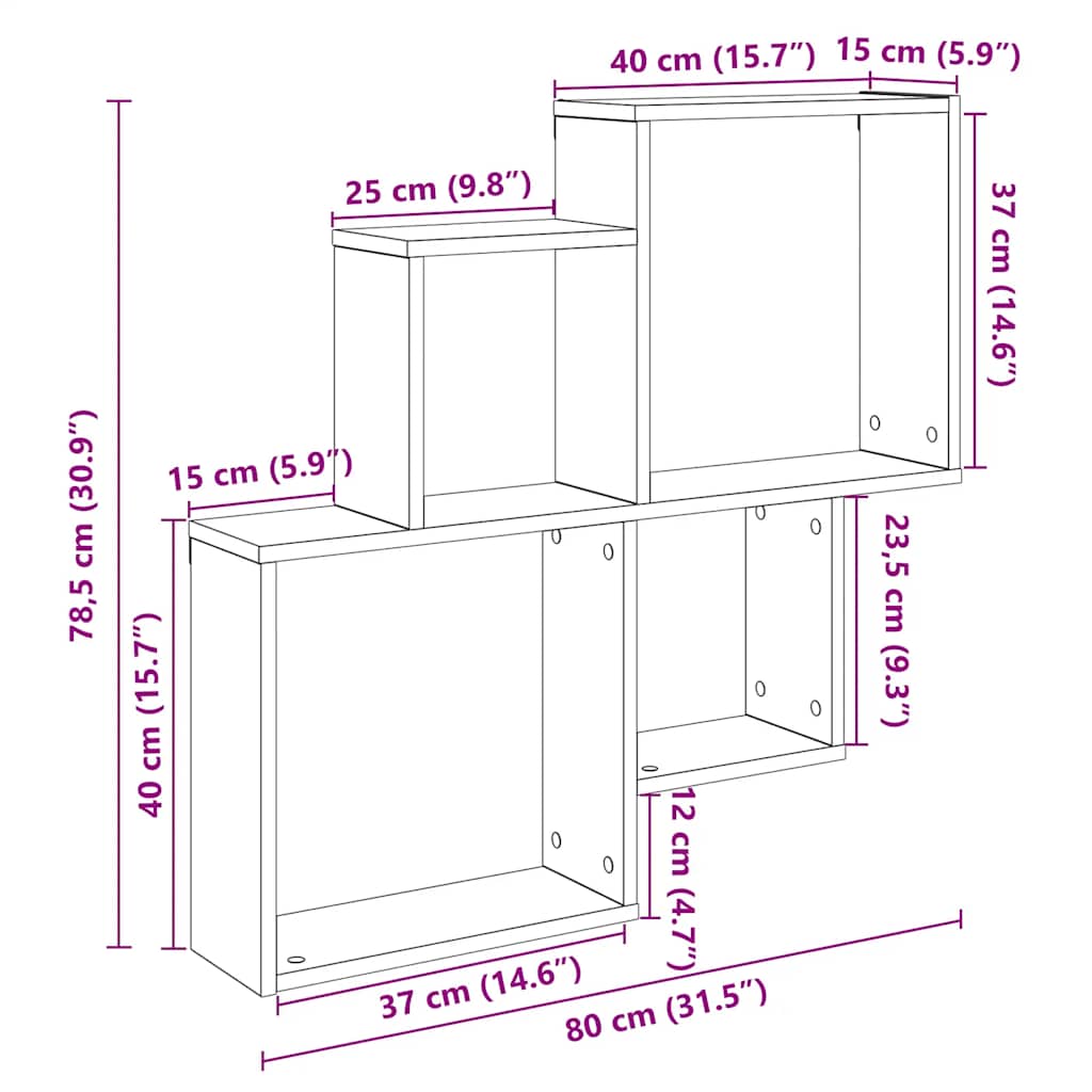 vidaXL Wandregal Artisan-Eiche 80x15x78,5 cm Holzwerkstoff