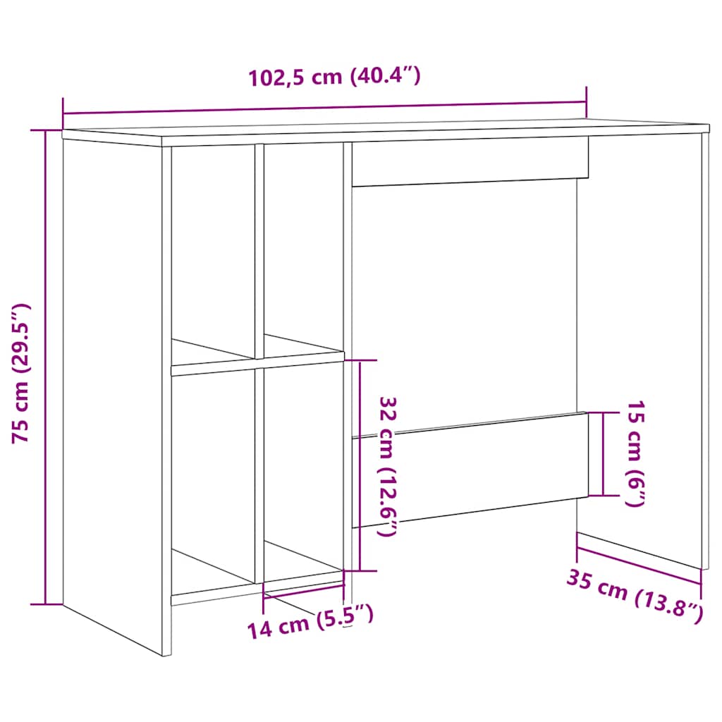 vidaXL Bureau aspect bois de récupération 102,5x35x75 cm en bois d'ingénierie