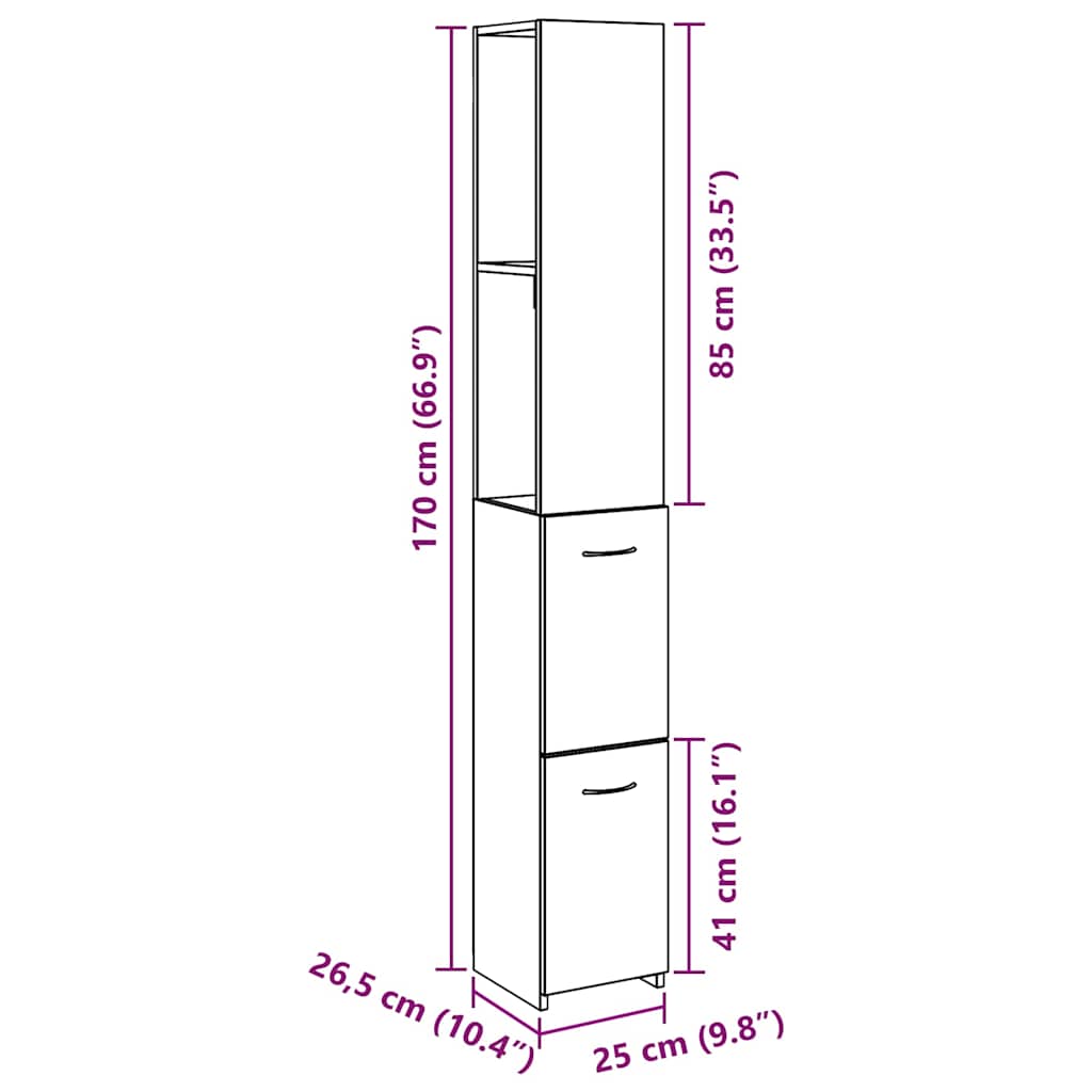 vidaXL Meuble de salle de bain aspect bois de récupération 25x25x170 cm bois d'ingénierie