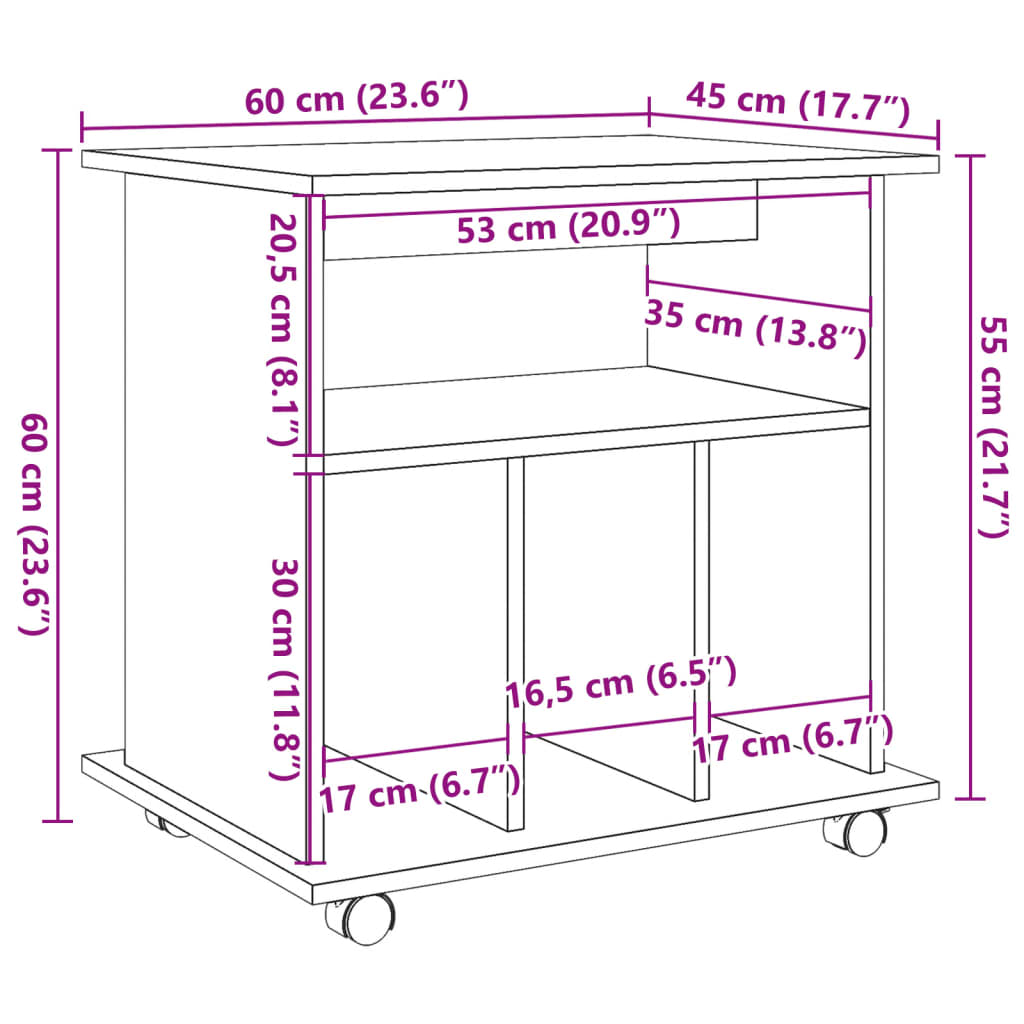 vidaXL Rollcontainer Altholz-Optik 60x45x60 cm Holzwerkstoff