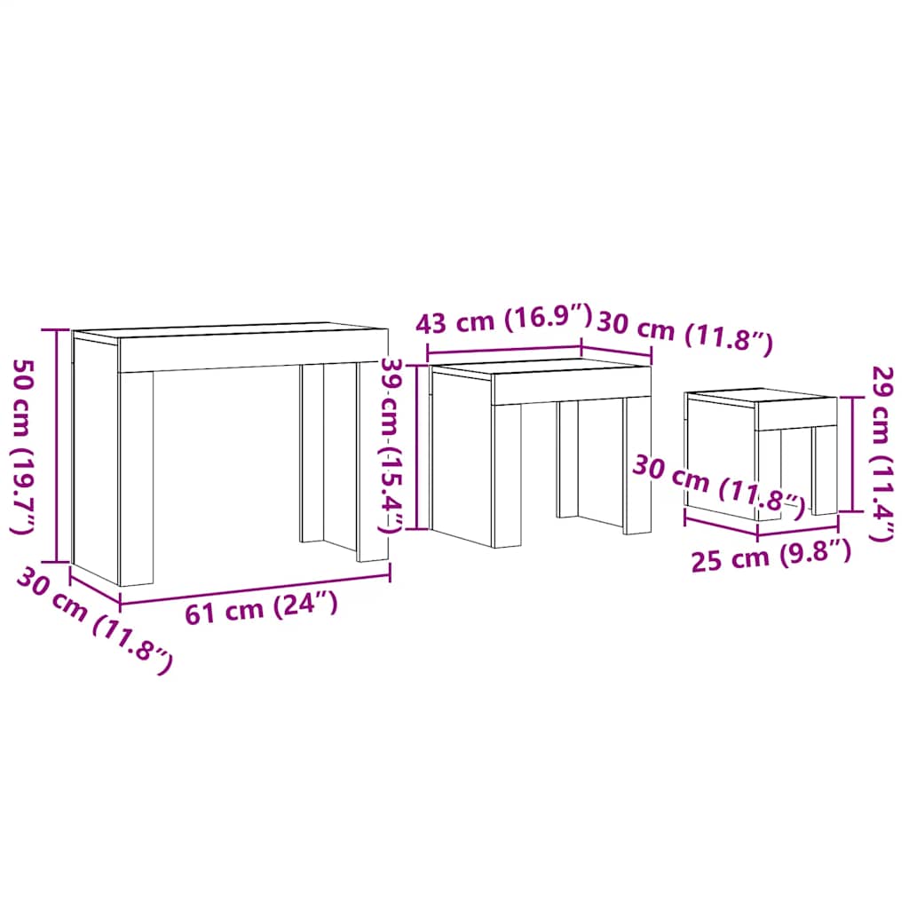 vidaXL Satztische 3 Stk. Artisan-Eiche Holzwerkstoff