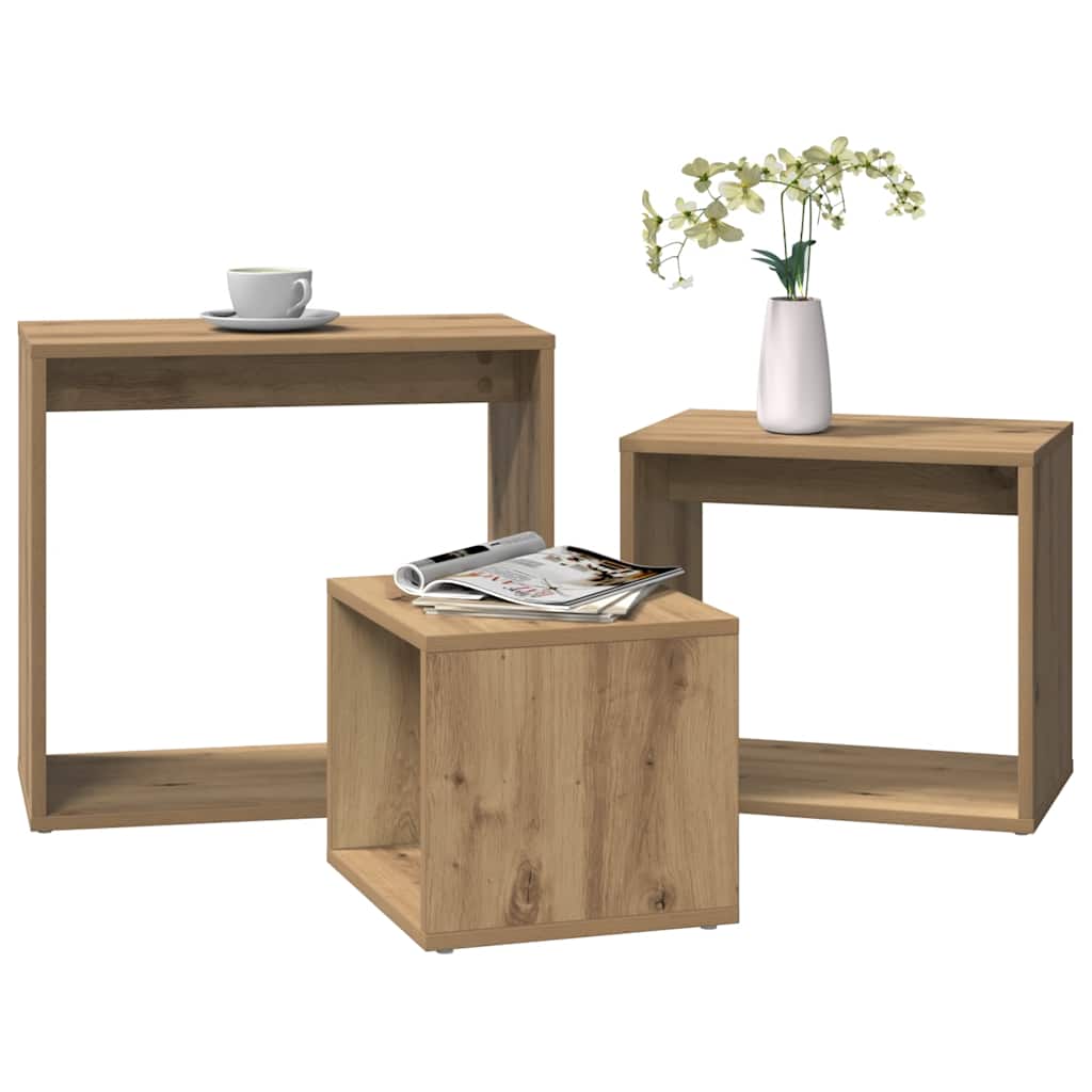 vidaXL Tables basses gigognes 3 pcs chêne artisanale bois d'ingénierie